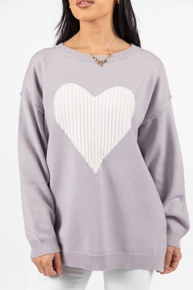 In My Heart Grey and Ivory Cable Knit Heart Sweater FINAL SALE Cheap Pice Top Quality