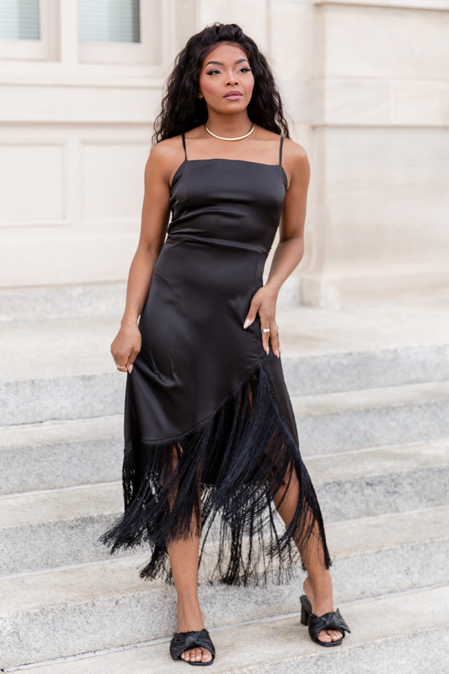 Save Myself Black Tank Fringe Trim Midi Dress FINAL SALE Wide Range Of Cheap Online