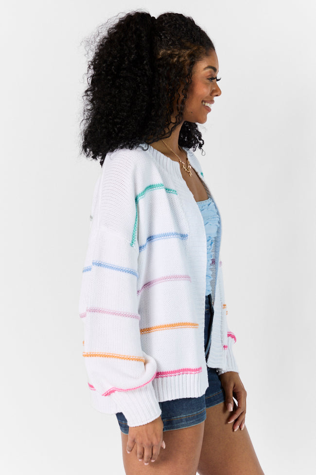 Dream Of Me Ivory Multi Color Trim Cardigan 100% Original Sale Online