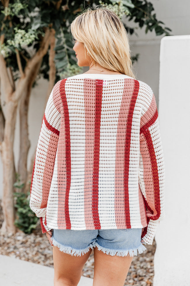 Speak The Truth Pink Multi Striped Open Knit Sweater FINAL SALE Cheap Sale With Mastercard