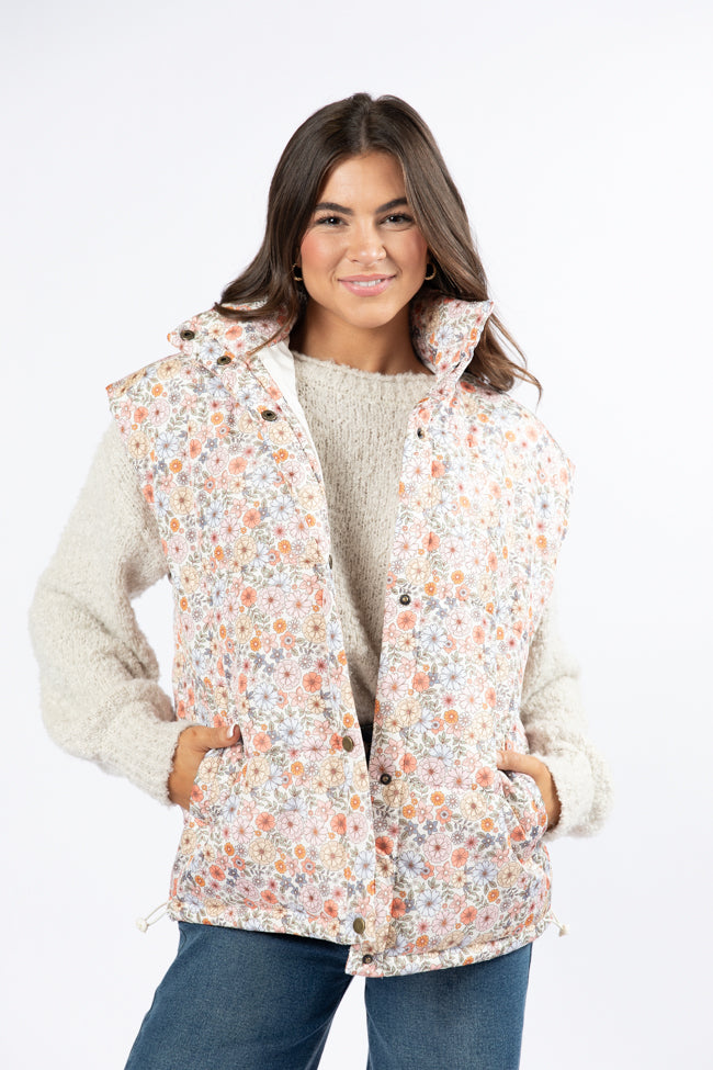 Cool Down Multi Floral Printed Puffer Vest SALE View