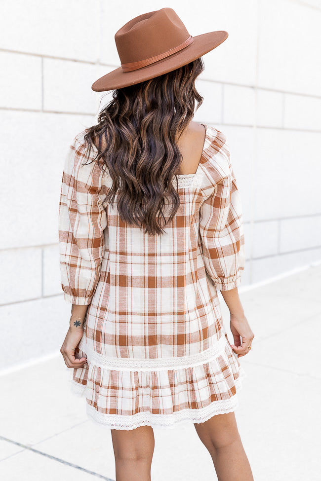 You Never Can Tell Brown Plaid Square Neck Dress FINAL SALE Marketable Online