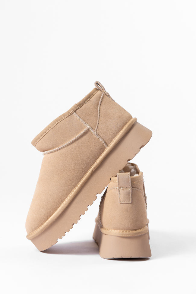 Georgia Light Beige Platform Mini Boots SALE Very Cheap Pice