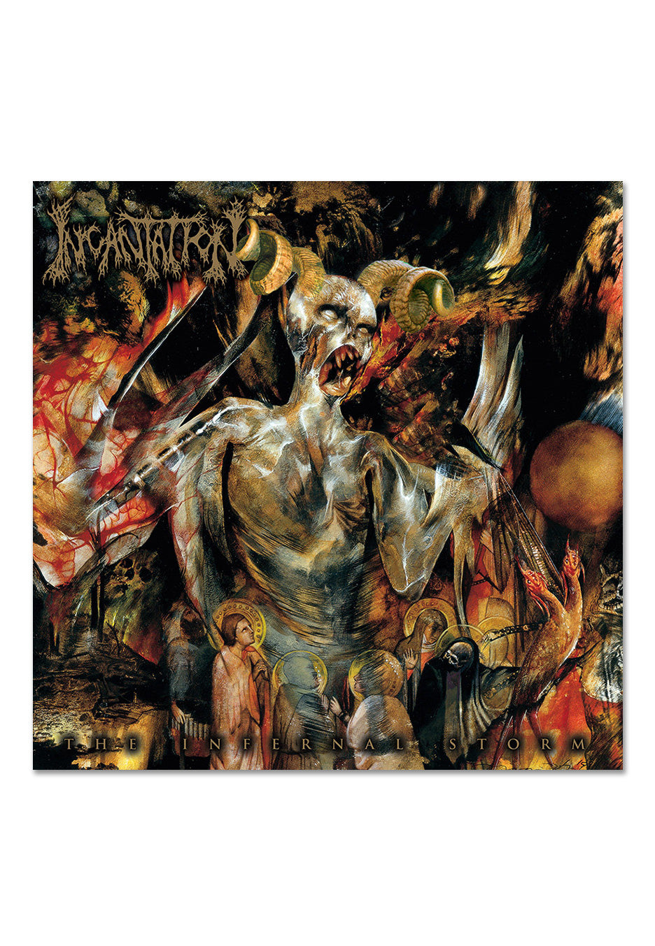 Incantation - Infernal Storm Translucent Gold w/ Swamp Green/Red/White - Splattered Vinyl Shipping Discount Sale