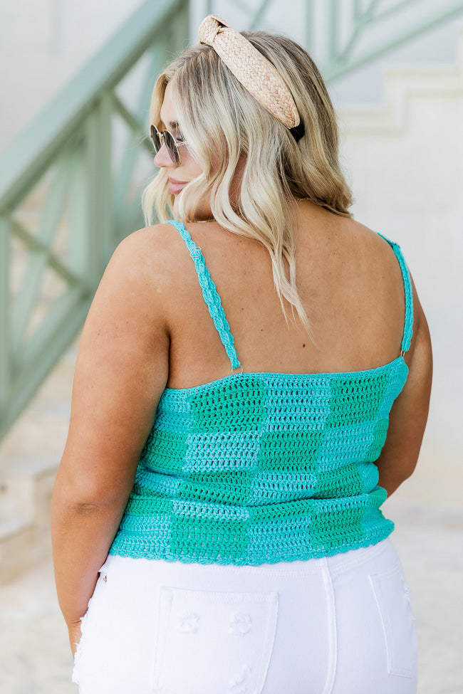 Paint The Sky Blue and Green Checkered Sweater Tank FINAL SALE Buy Sale Online