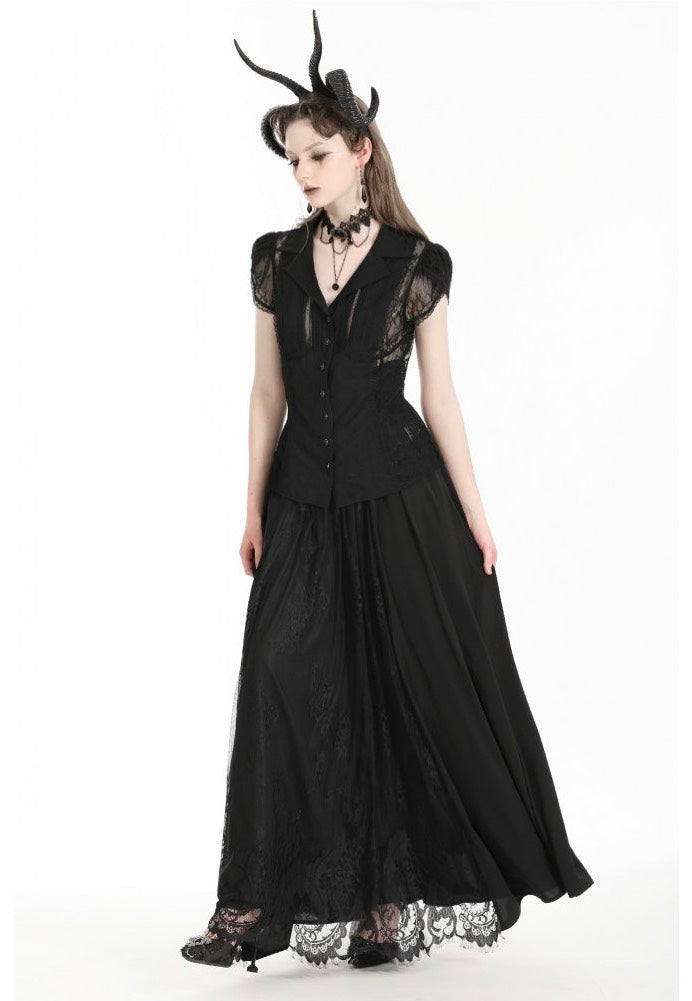 Dark in Love - Gothic Heart Embroidered Black Maxi - Skirt For Sale Finishline