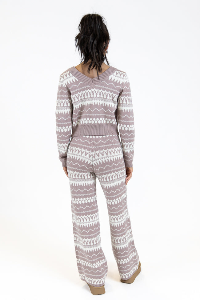 Full Of Charm Mocha and Ivory Fair Isle Lounge Set Sale Great Deals