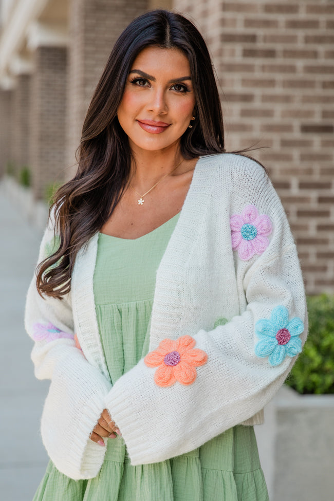 Blossoming Dreams Ivory Flower Embroidered Cardigan Newest