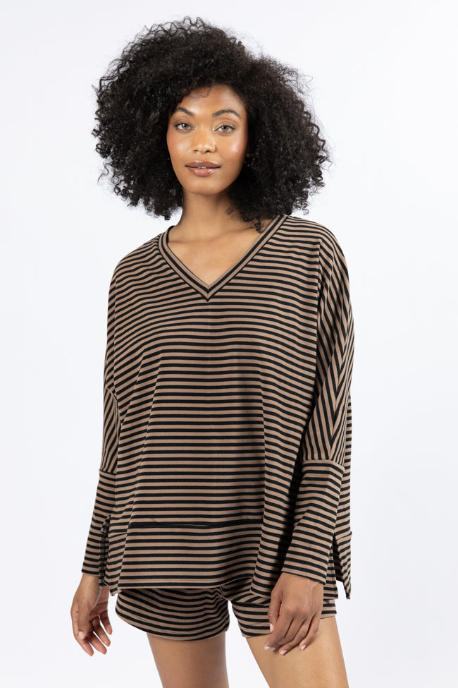 No Complaints Mocha and Black Striped Top SALE Real Cheap Online