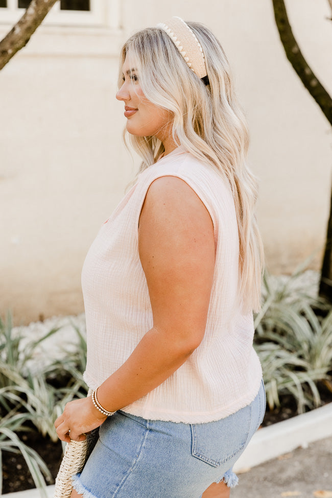 Making Me Blush Gauze Notched Neck Blush Pink Tank FINAL SALE Supply Sale Online