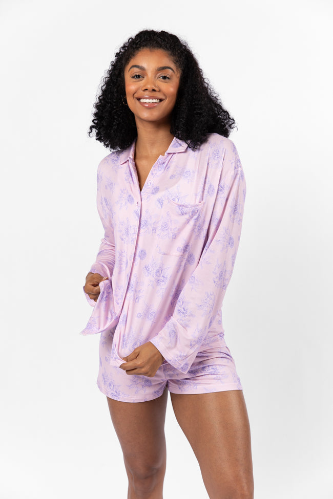 Sweet Dreams In Purple Floral Fantasy Long Sleeve Pajama Top FINAL SALE Discount 2025 Unisex