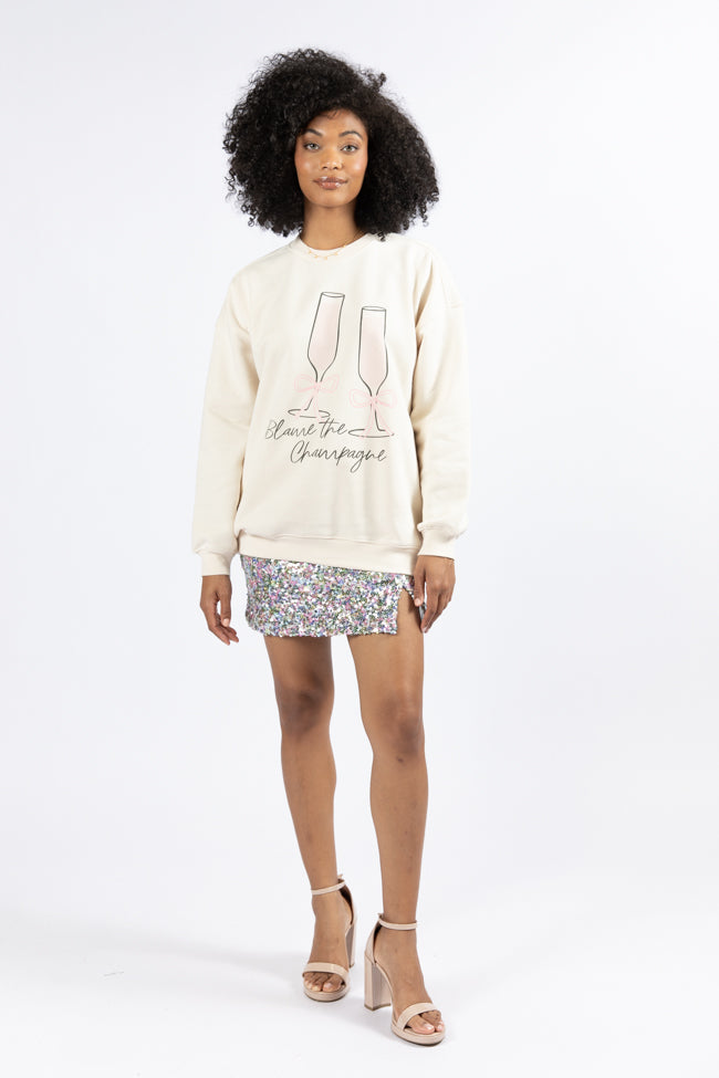 Blame The Champagne Cream Oversized Graphic Sweatshirt SALE Cheap Sale Inexpensive