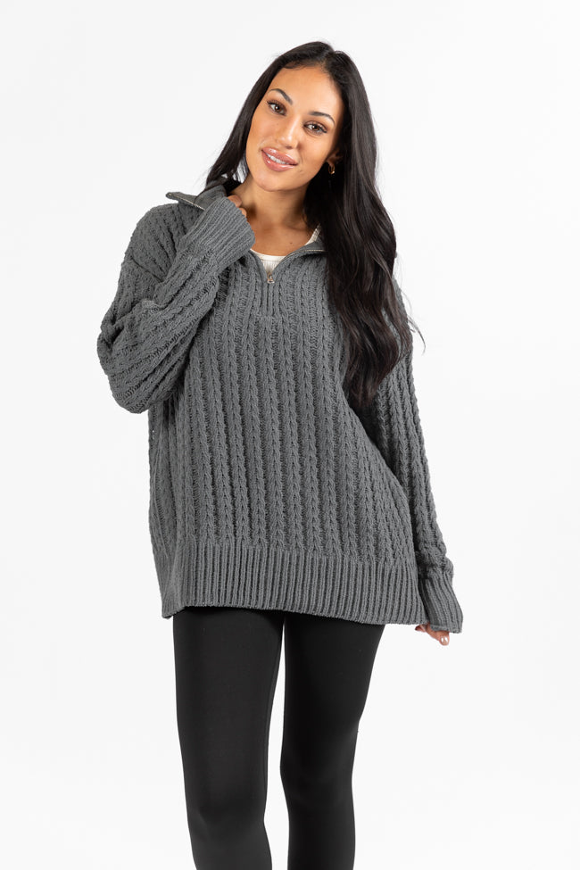 Forever Yours Charcoal Cable Knit Chenille Quarter Zip Sweater SALE Finishline Cheap Online