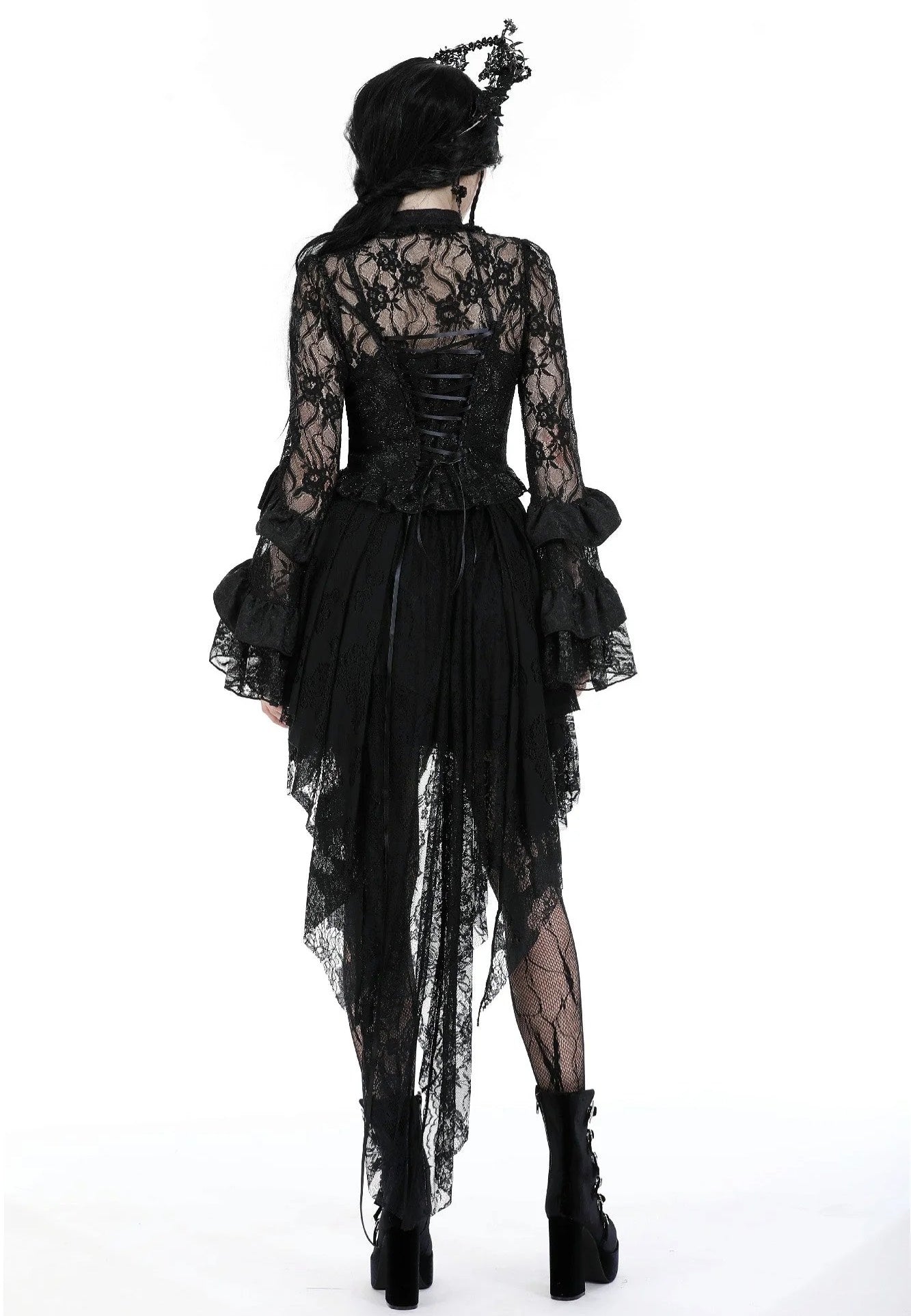 Dark In Love - Gothic Sexy Lace Petal Sleeve Black - Top Shop For Cheap Pice