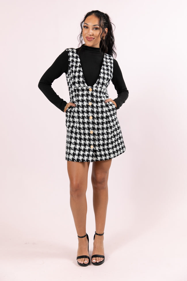 Makes Me Smile Black and White Houndstooth Jumper Cheap For Nice