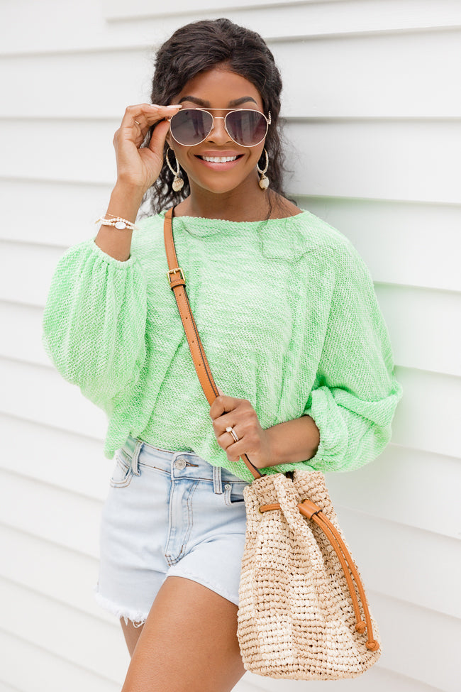 Worth Staying Lime Cropped Balloon Sleeve Sweater Recommend Online