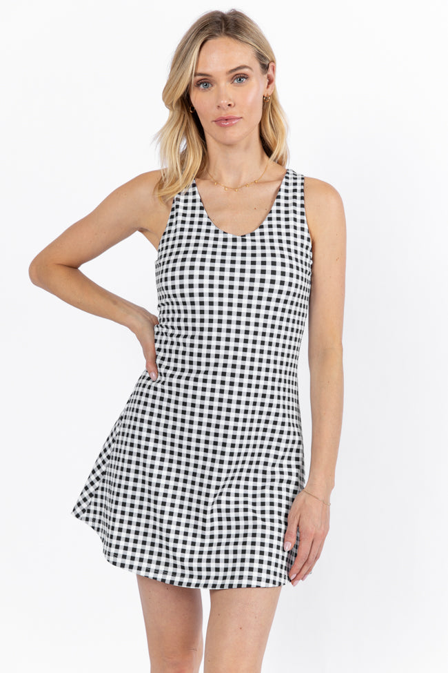 Kick It With Me In Black Gingham Active Dress Sale Sast