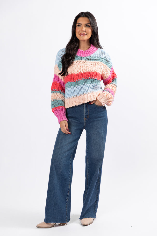 In Line Peach Multi Chunky Striped Sweater Outlet Store Locations