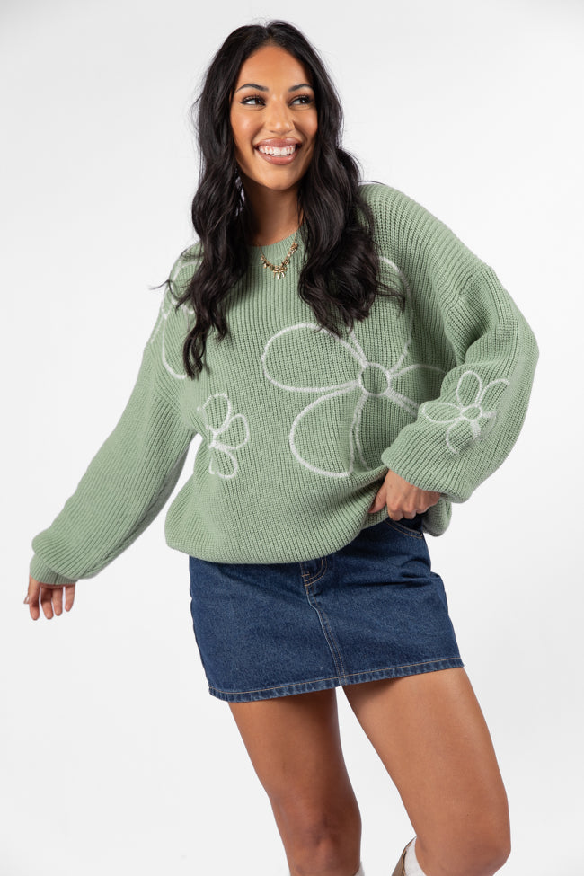 Hold My Hand Sage Floral Sweater Cheap Sale Outlet