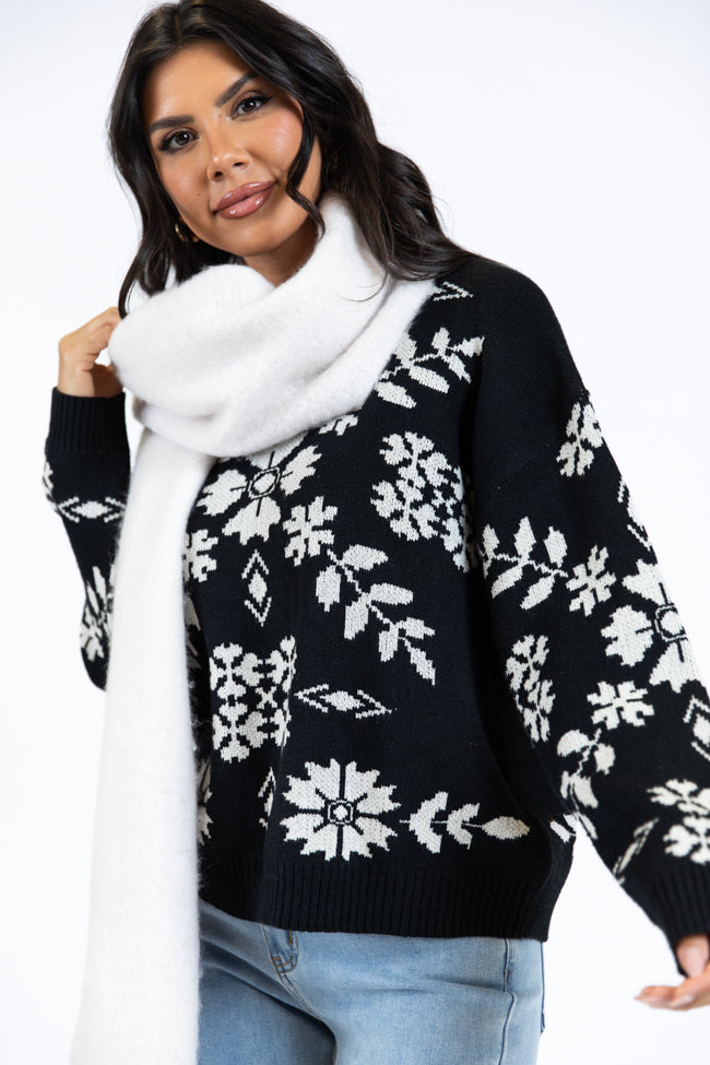 One More Shot Black Snowflake Printed Sweater FINAL SALE Under 70 Dollars