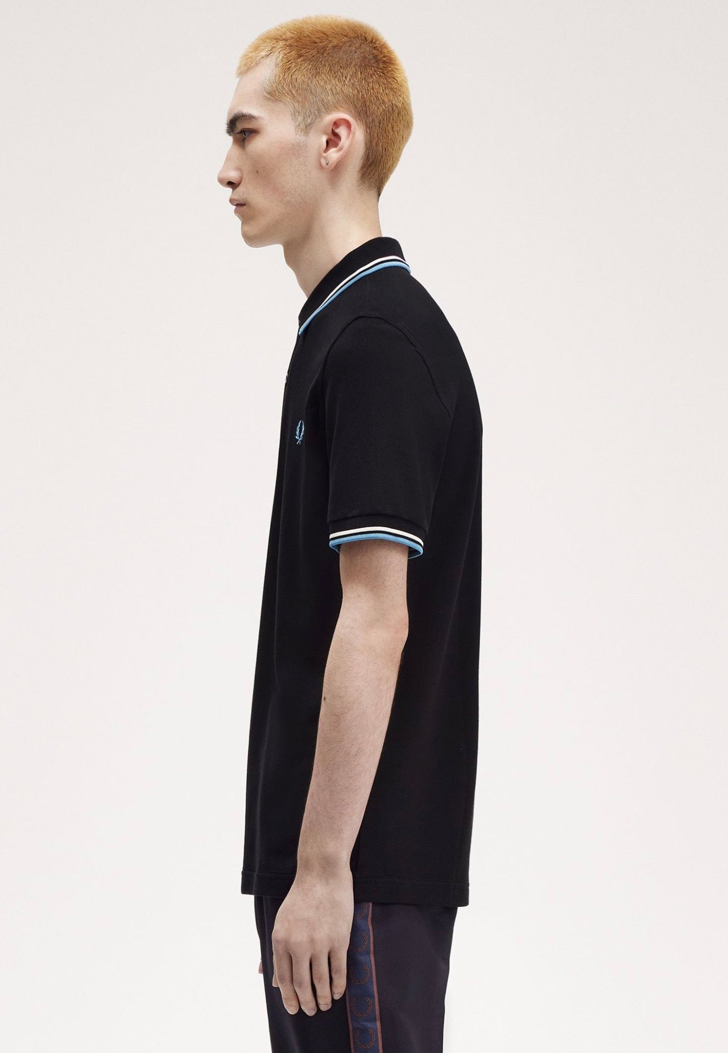 Fred Perry - The Twin Tipped Blk/Ecru/Softblu - Polo Free Shipping Popular