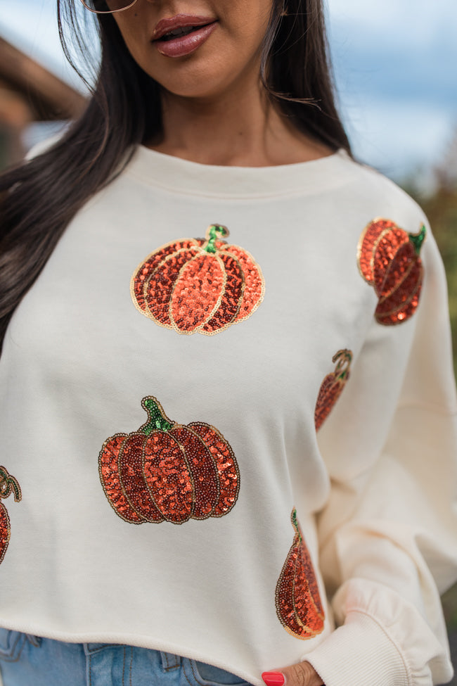 Pumpkin Spice Please Ivory Sequin Patch Sweatshirt FINAL SALE Free Shipping