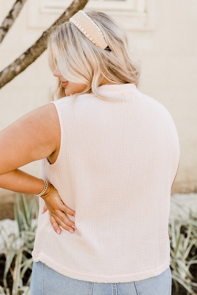 Making Me Blush Gauze Notched Neck Blush Pink Tank FINAL SALE Supply Sale Online