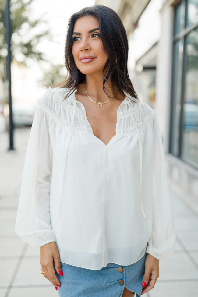 Unwavering Love Cream Shirred Shoulder Detail Blouse FINAL SALE Ebay