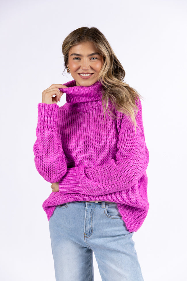 What I Need Magenta Oversized Turtleneck Sweater Cheap Sale Store