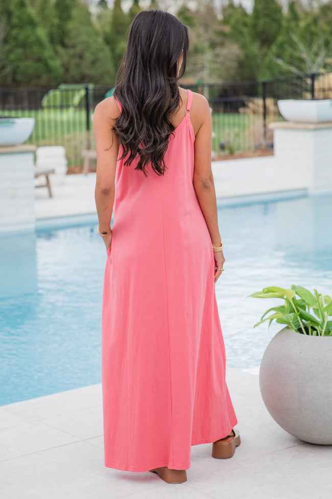 Perfect Balance Coral Solid Knit Maxi Dress Sale Enjoy