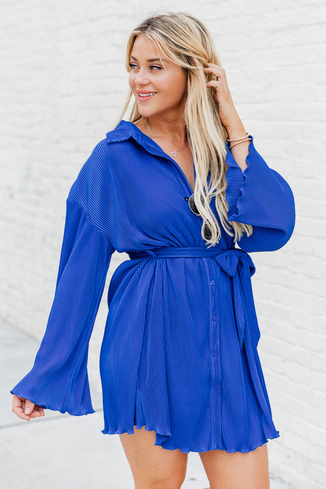 Something To Say Cobalt Blue Plisse Mini Button Up Dress FINAL SALE Buy Cheap Cheap