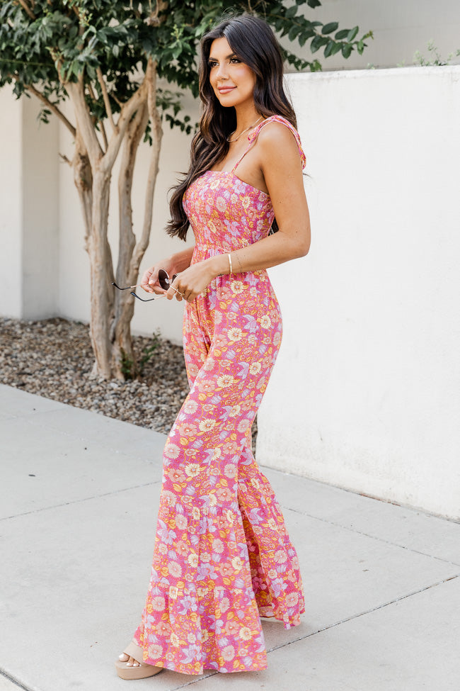 Aware of This Mauve Floral Print Flare Jumpsuit FINAL SALE Discount Hot Sale