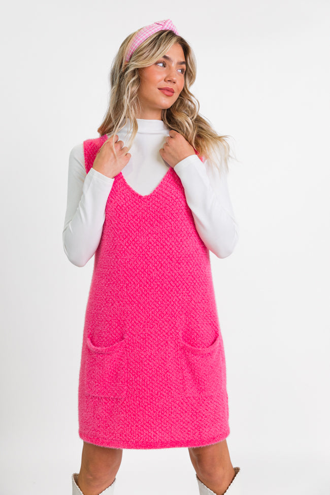 Keep Track Hot Pink Pocket Front Tank Sweater Dress Comfortable Cheap Online