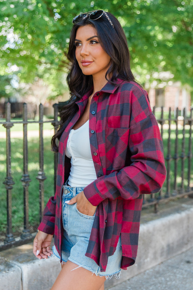 Made Me Realize Maroon Plaid Button Front Shirt FINAL SALE Order Online