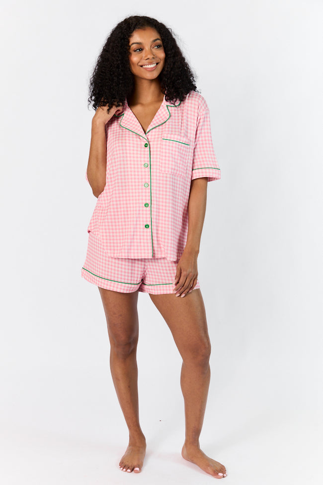 Good To Get Away Pink Gingham Short Sleeve Pajama Top Clearance Get To Buy