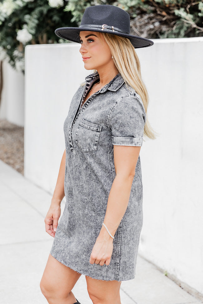 Pretty In Chambray Charcoal Acid Wash Dress FINAL SALE Deals Cheap Online