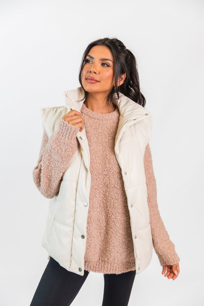 Wilder Days Cream Faux Leather Puffer Vest FINAL SALE Cheapest Pice