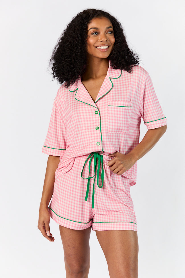 Good To Get Away Pink Gingham Short Sleeve Pajama Top Clearance Get To Buy