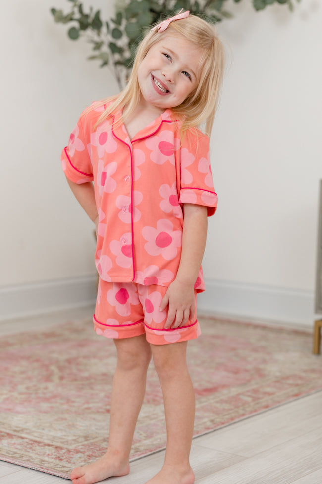 Kid's Good To Get Away Orange and Pink Floral Pajama Set