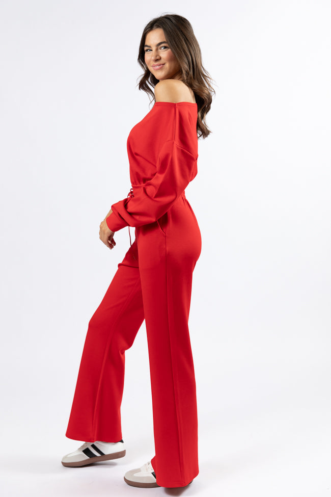 Wear It Out Red Boat Neck Jumpsuit SALE Cheapest Pice