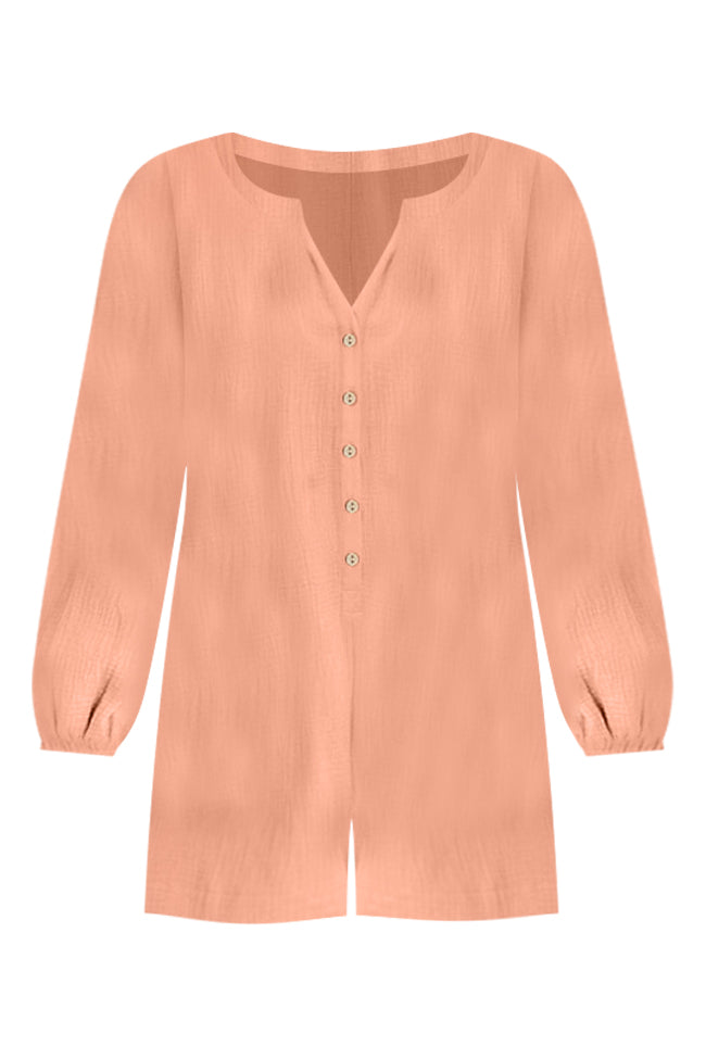 Love Your Destiny Terracotta Long Sleeve Button Up Romper FINAL SALE Pay With Paypal Cheap Online