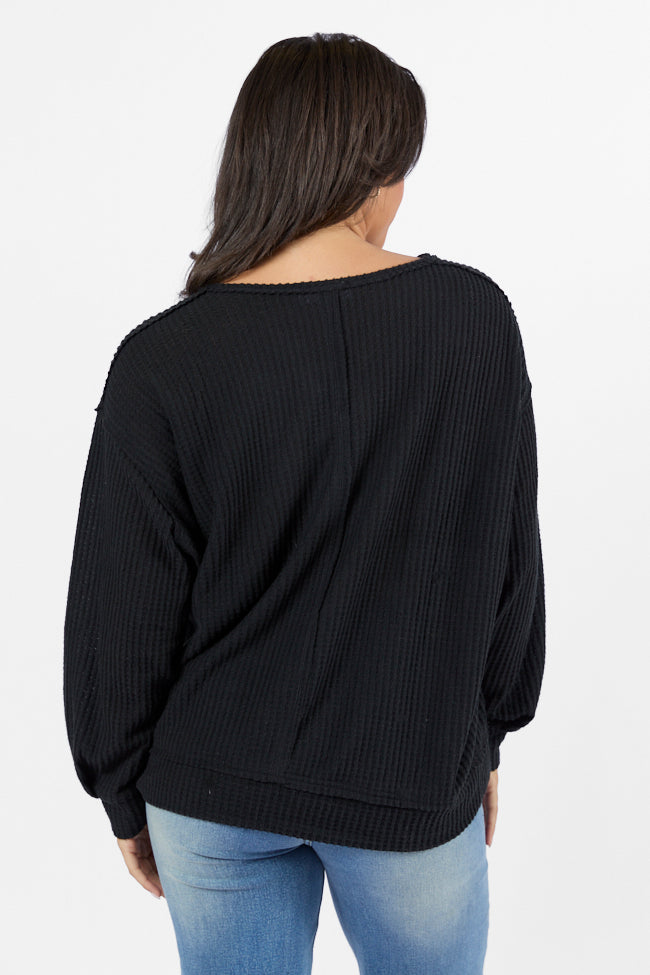 Reasonable Assumption Black Brushed Waffle Knit Oversized Top Cheap Sale Cheap