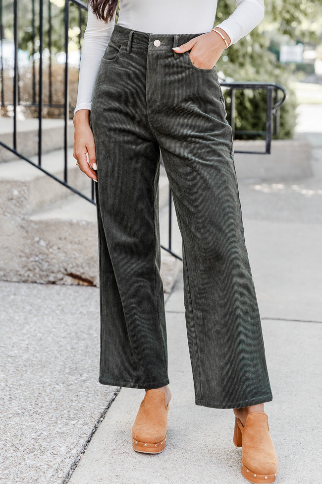 Get To Going Olive Corduroy Straight Leg Pants Clearance Cost