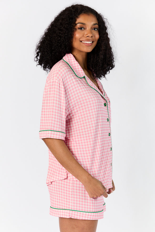 Good To Get Away Pink Gingham Short Sleeve Pajama Top Clearance Get To Buy