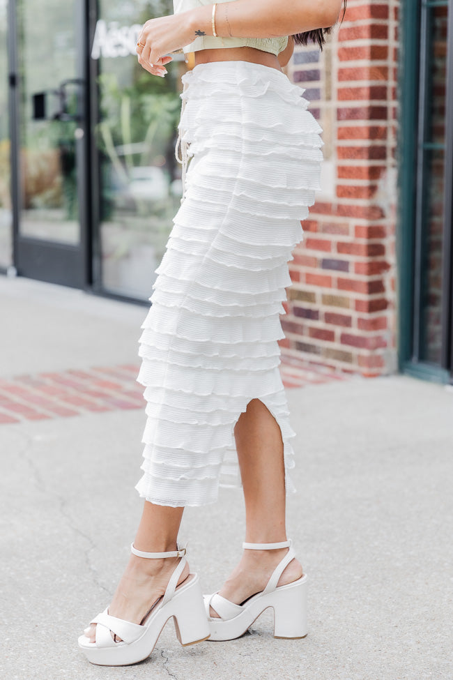 On A Roll Cream Textured Ruffled Midi Skirt FINAL SALE Free Shipping Footlocker Finishline