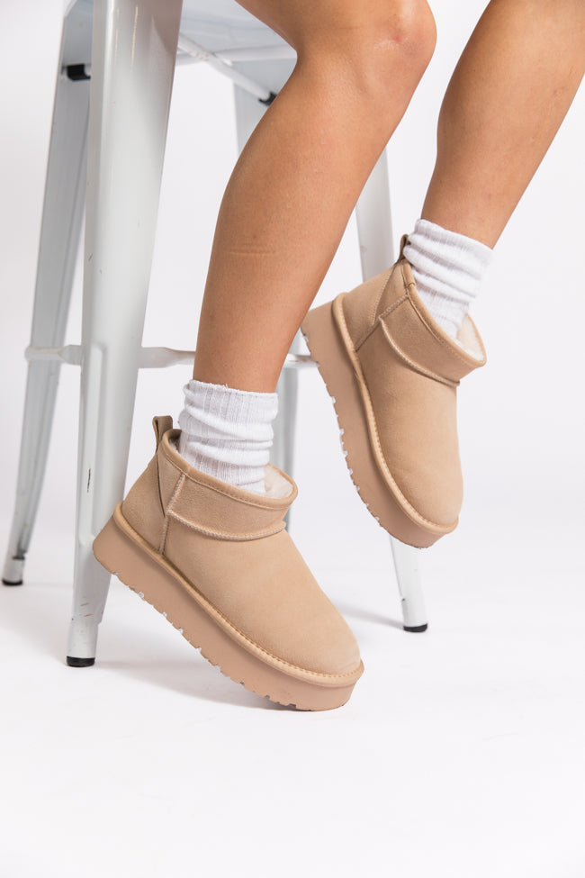 Georgia Light Beige Platform Mini Boots SALE Very Cheap Pice