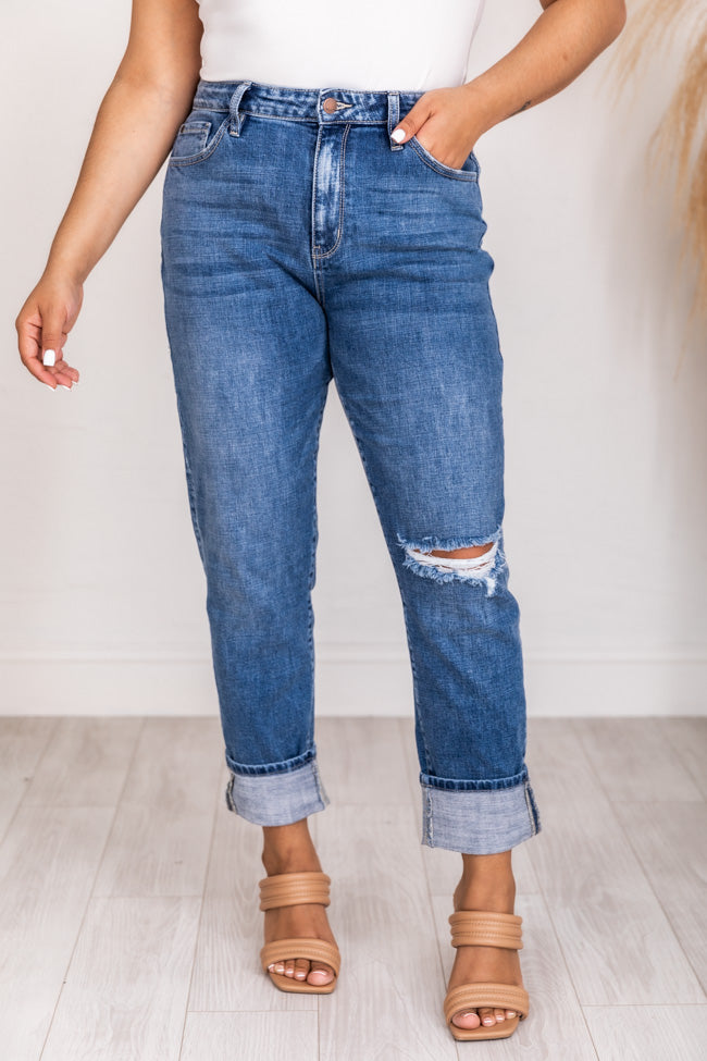 Rhonda Medium Wash Slightly Distressed Mom Jeans FINAL SALE 100% Guaranteed