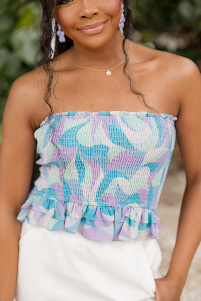 Essence Of Summer In Turquoise Waters Strapless Smocked Top FINAL SALE Outlet Geniue Stockist