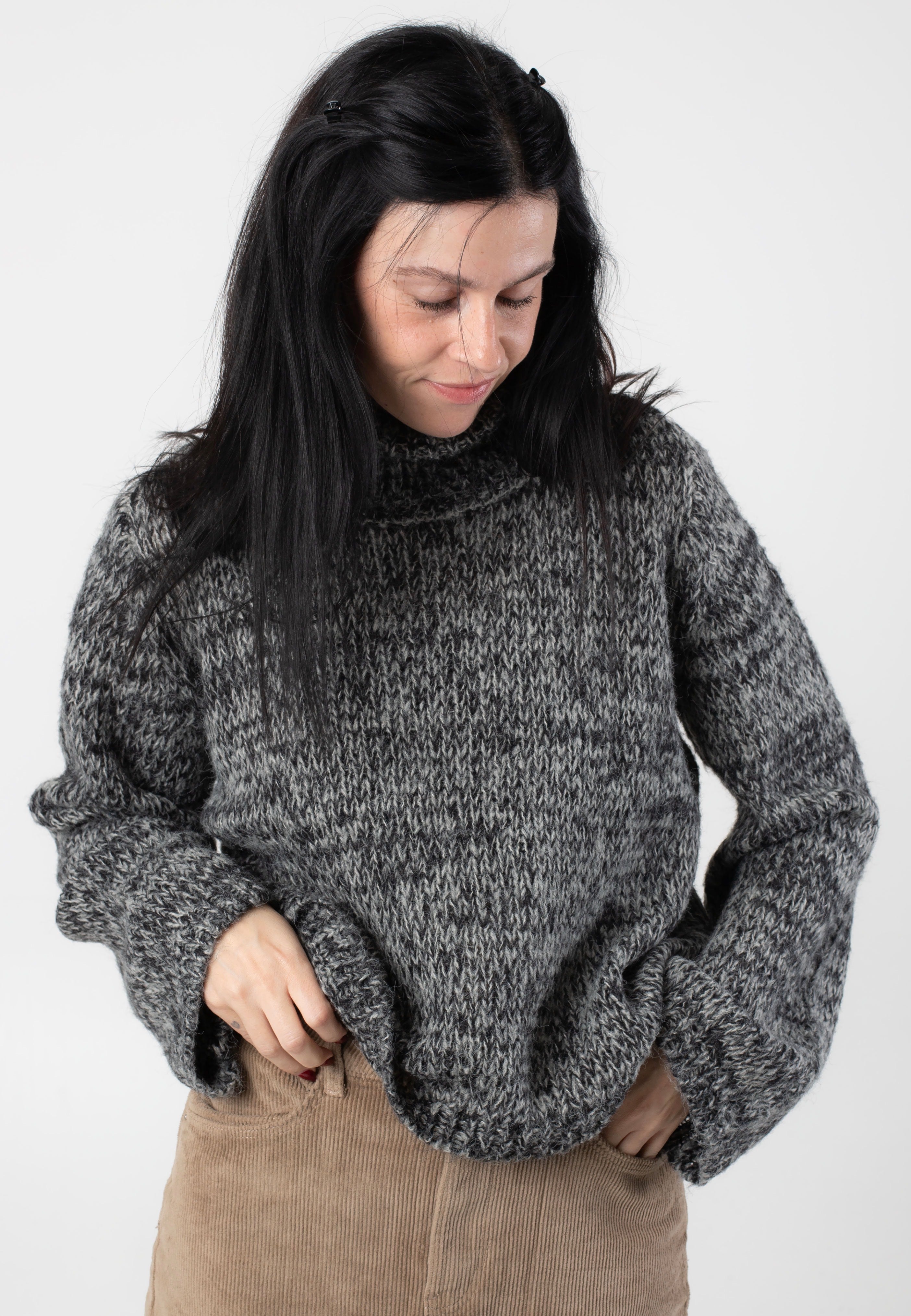 Noisy May - Nanna Roll Neck Black Ghost Gray Twisted - Pullover Sale Outlet Locations