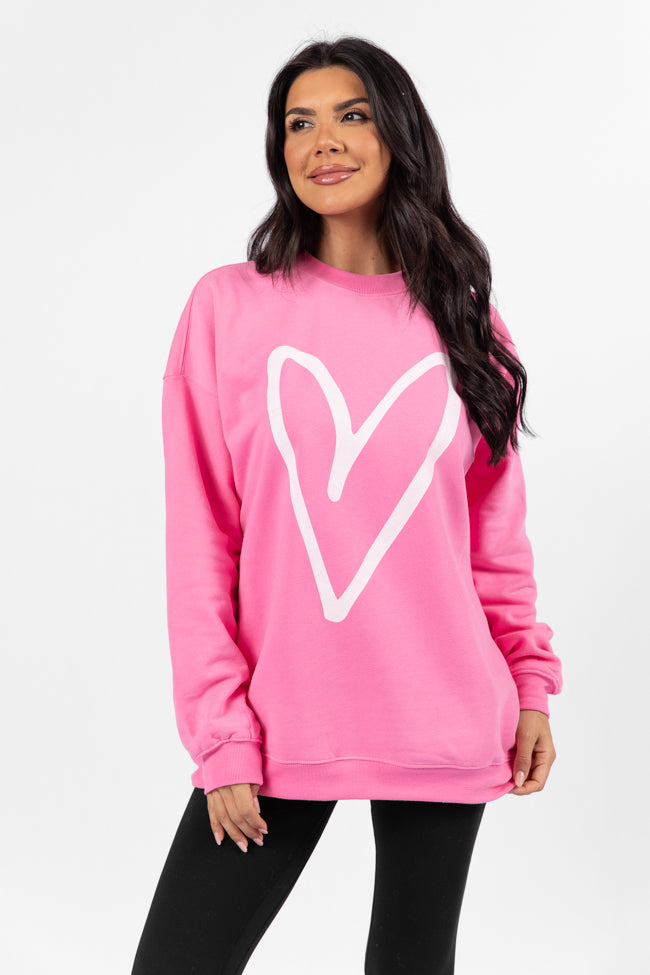 Heart Sketch Pink Oversized Graphic Sweatshirt Outlet Supply